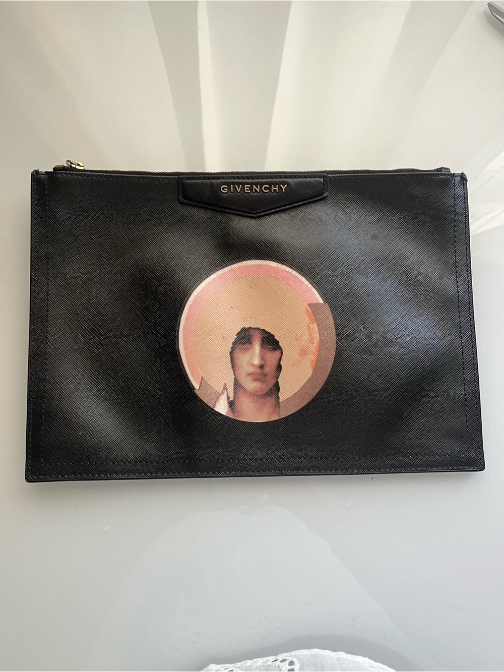 GIVENCHY ANTIGONA MADONNA PRINT LEATHER ZIP POUCH